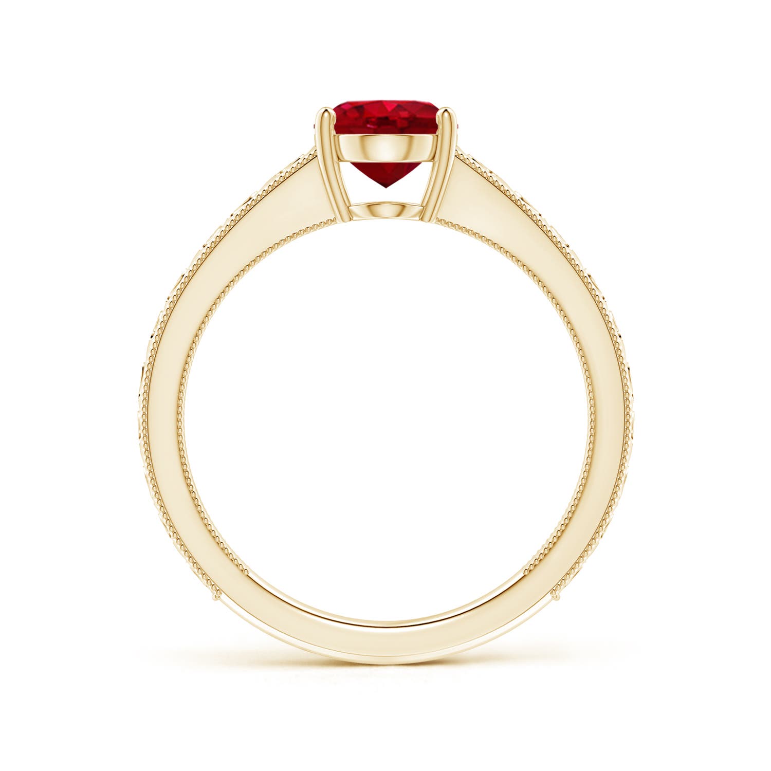 8x6mm AAA Vintage Inspired Oval Ruby Ring with Engraved Shank in Yellow Gold