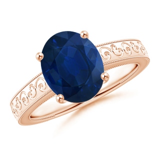10x8mm AA Vintage Inspired Oval Sapphire Ring with Engraved Shank in Rose Gold