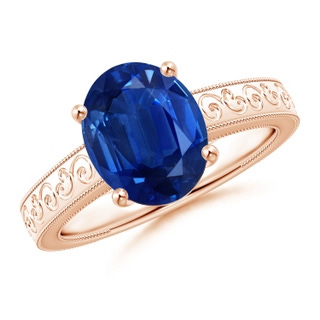 10x8mm AAA Vintage Inspired Oval Sapphire Ring with Engraved Shank in Rose Gold