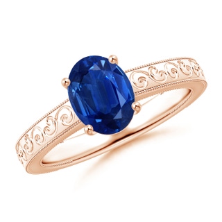 8x6mm AAA Vintage Inspired Oval Sapphire Ring with Engraved Shank in Rose Gold