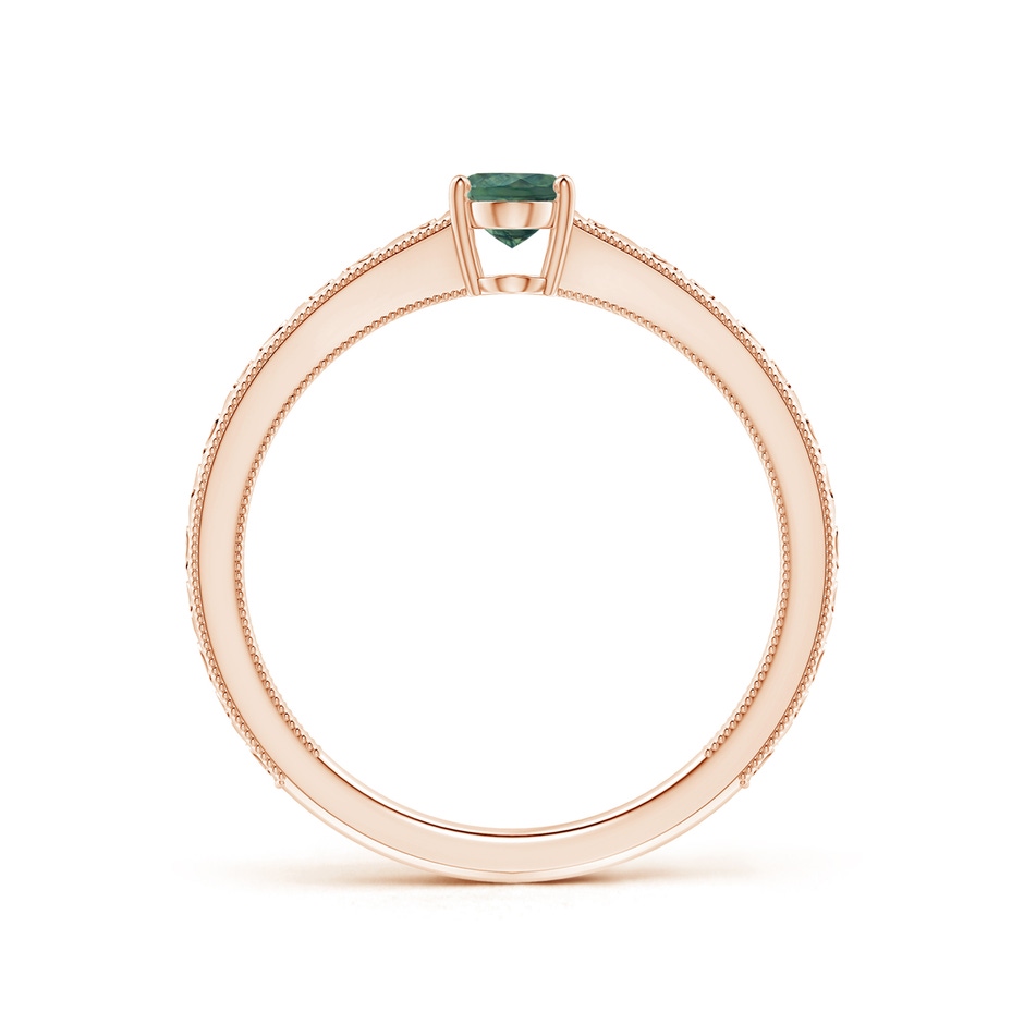 6x4mm AA Vintage Inspired Teal Montana Sapphire Ring with Engraved Shank in 9K Rose Gold side-1