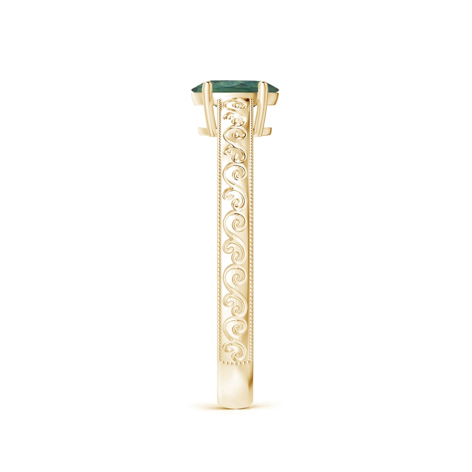 6x4mm AA Vintage Inspired Teal Montana Sapphire Ring with Engraved Shank in 9K Yellow Gold side-2