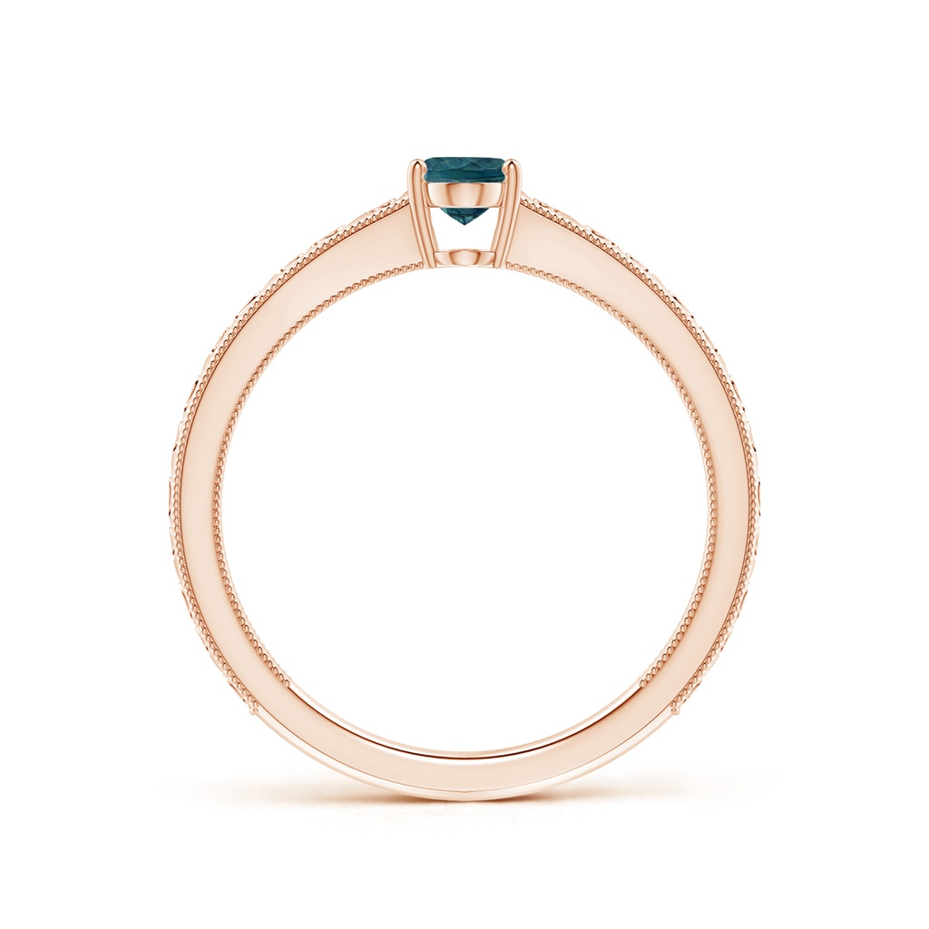 6x4mm AAA Vintage Inspired Teal Montana Sapphire Ring with Engraved Shank in Rose Gold - side_1