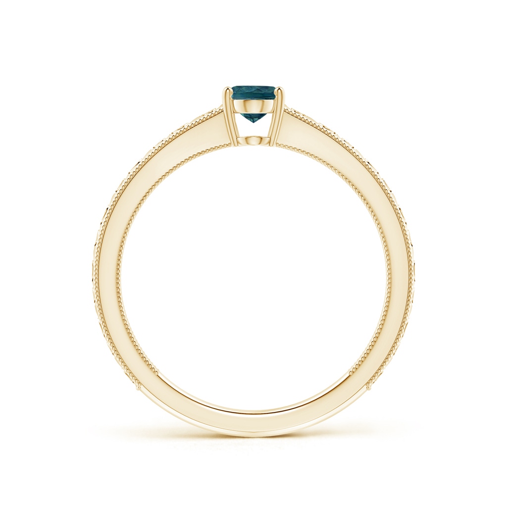 6x4mm AAA Vintage Inspired Teal Montana Sapphire Ring with Engraved Shank in Yellow Gold - side_1
