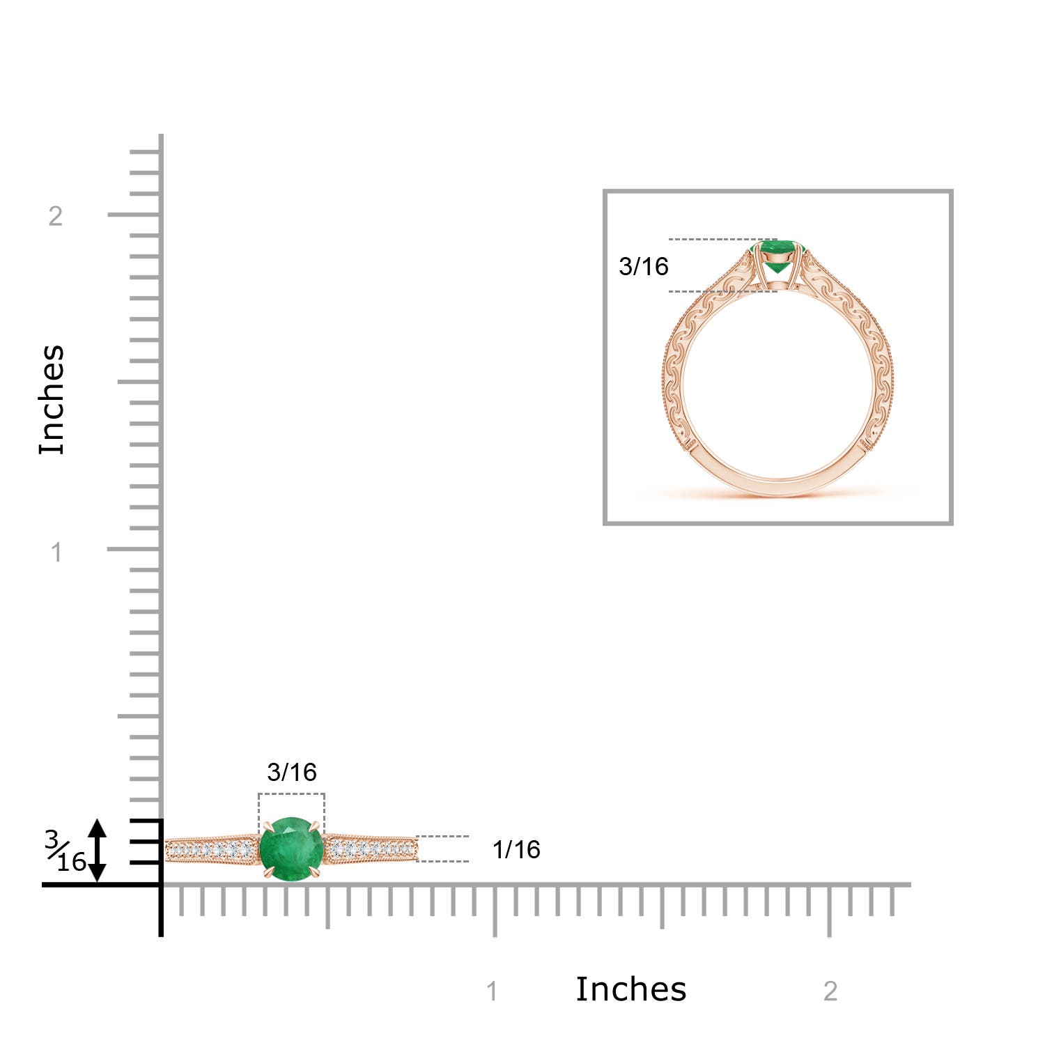 A - Emerald / 0.58 CT / 14 KT Rose Gold