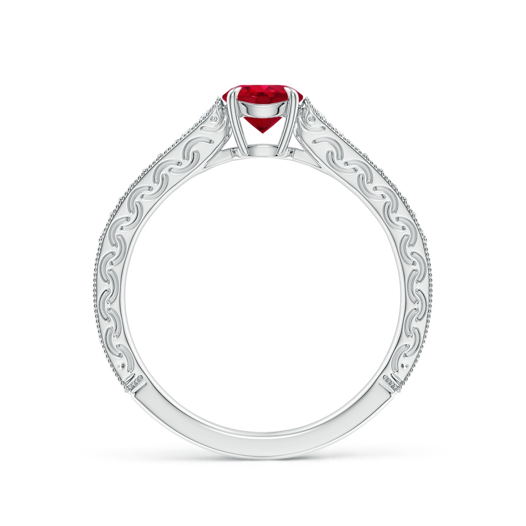 5mm AAA Vintage Inspired Round Ruby Ring with Engraving in White Gold Product Image