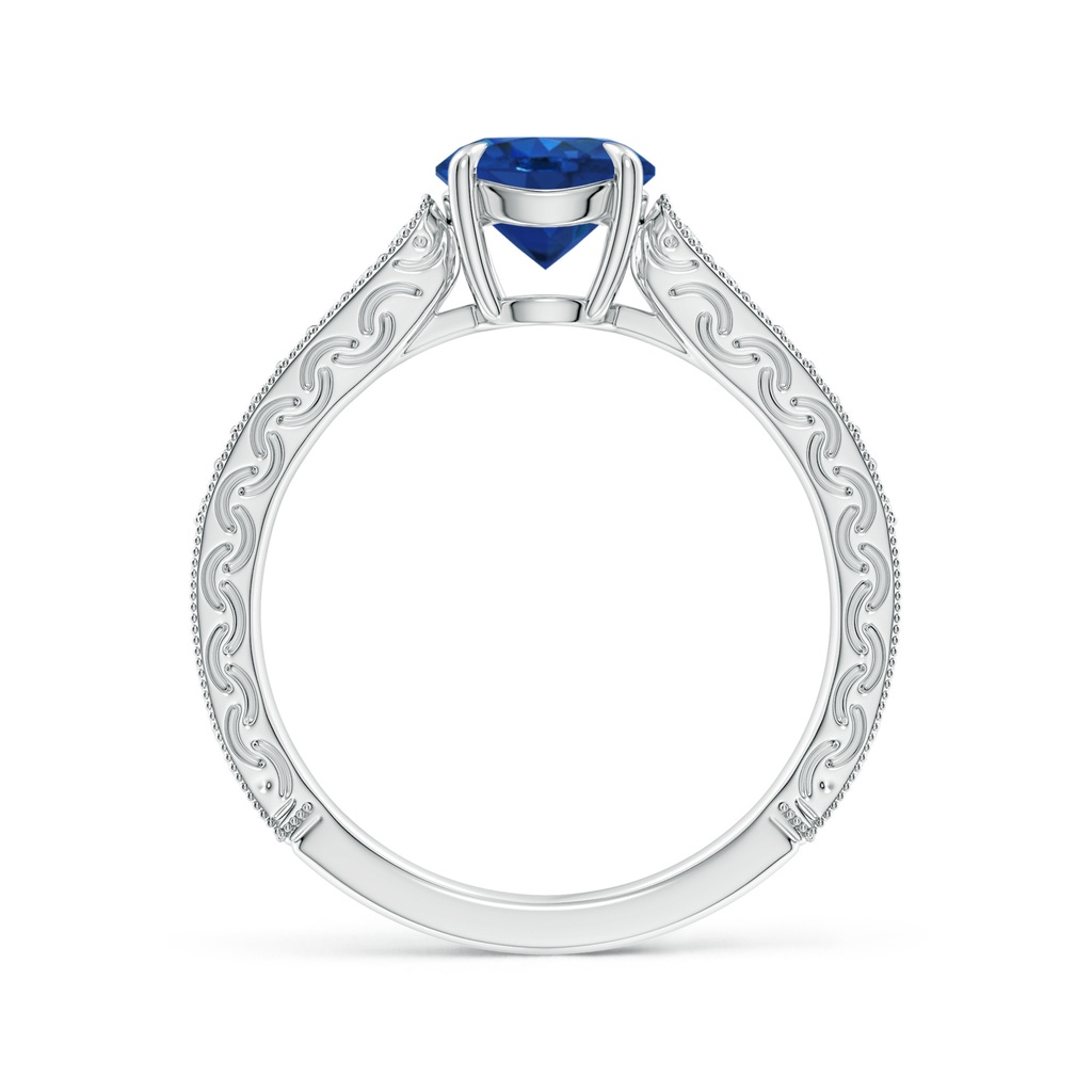 6.5mm AAA Vintage Inspired Round Sapphire Ring with Engraving in White Gold Product Image