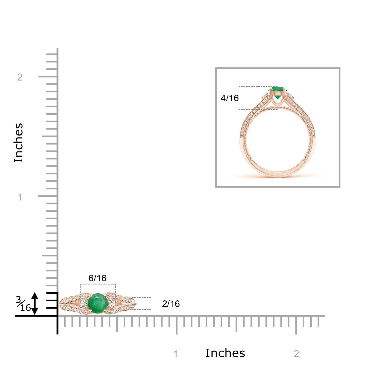 A - Emerald / 0.73 CT / 14 KT Rose Gold