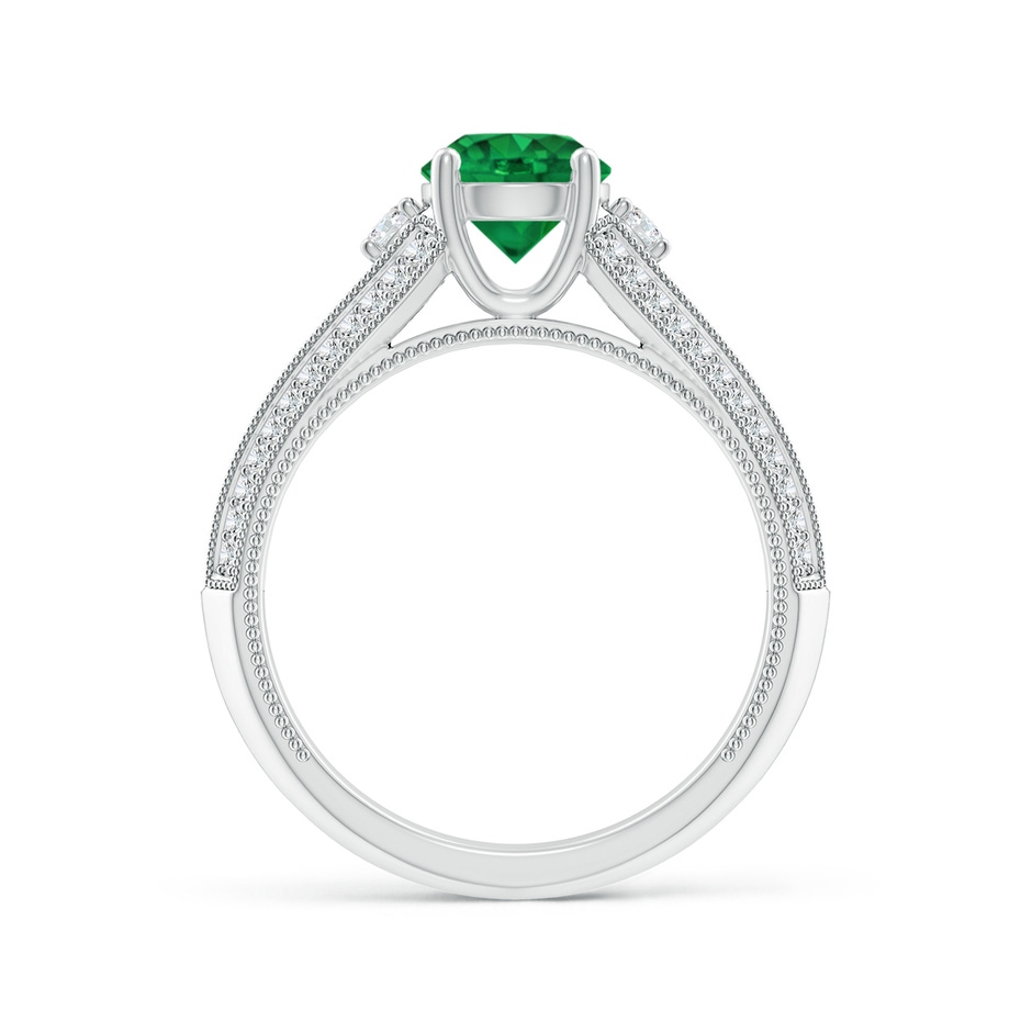 6.5mm AAA Vintage Inspired Round Emerald & Diamond Three Stone Ring in White Gold product image