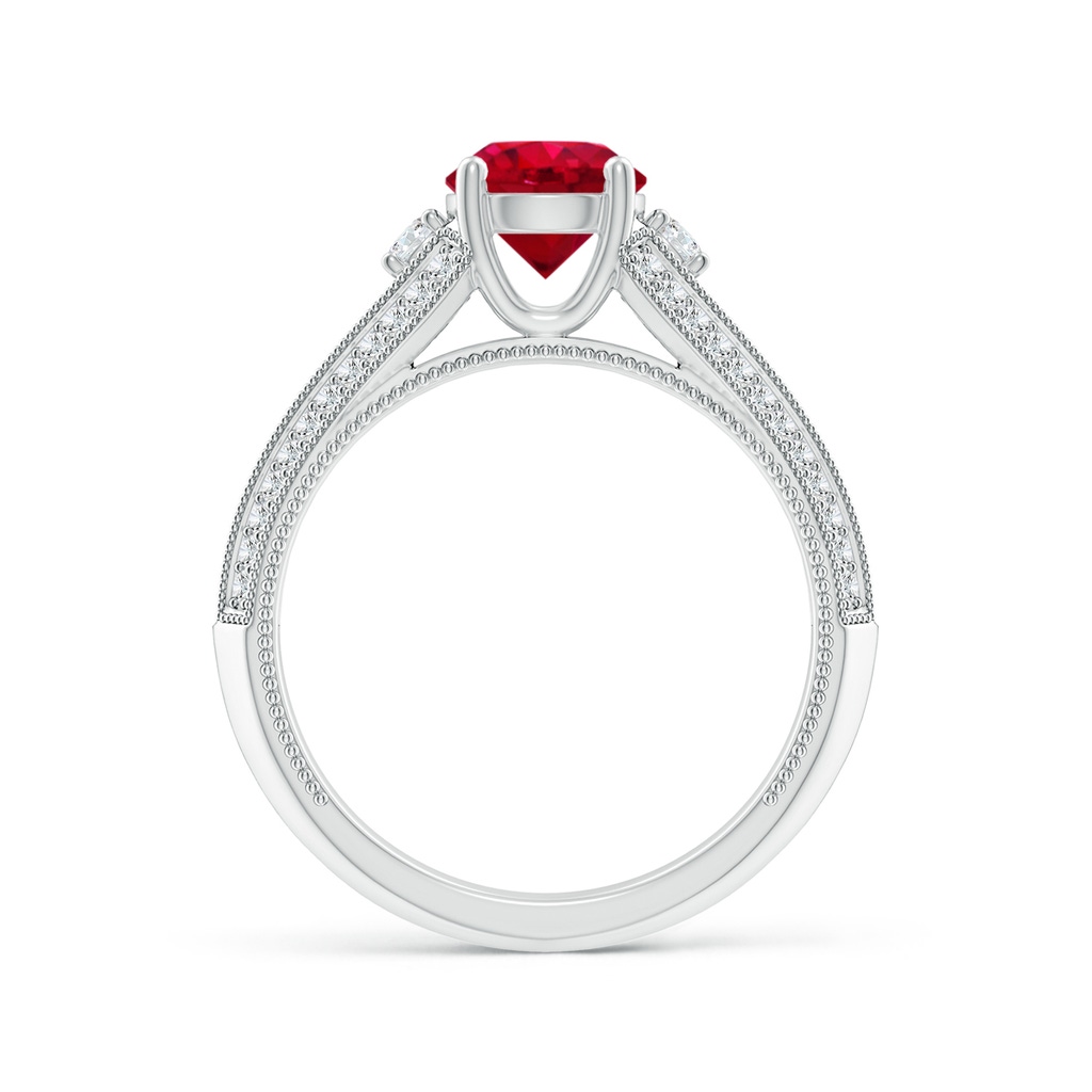 6.5mm AAA Vintage Inspired Round Ruby & Diamond Three Stone Ring in White Gold Product Image