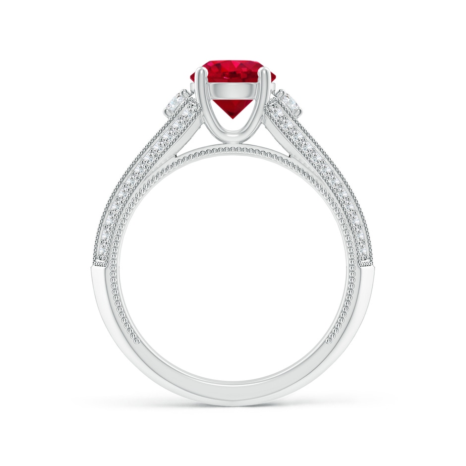 6.5mm AAA Vintage Inspired Round Ruby & Diamond Three Stone Ring in White Gold product image