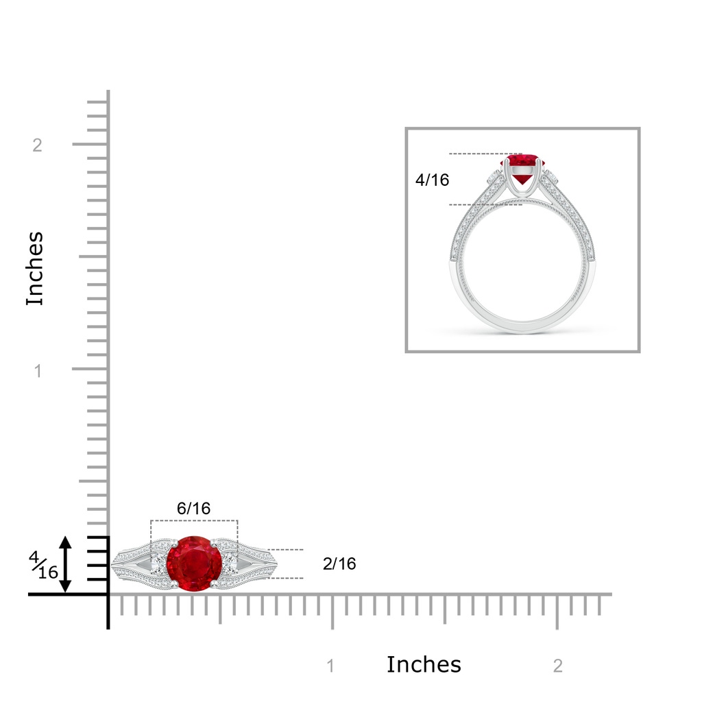 6.5mm AAA Vintage Inspired Round Ruby & Diamond Three Stone Ring in White Gold Product Image