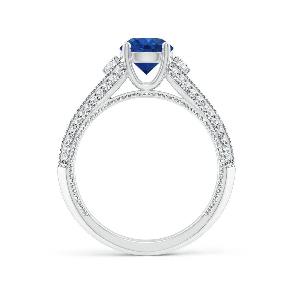 6.5mm AAA Vintage Inspired Round Sapphire & Diamond Three Stone Ring in White Gold Product Image