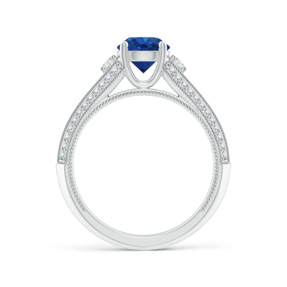 6.5mm AAA Vintage Inspired Round Sapphire & Diamond Three Stone Ring in White Gold product image