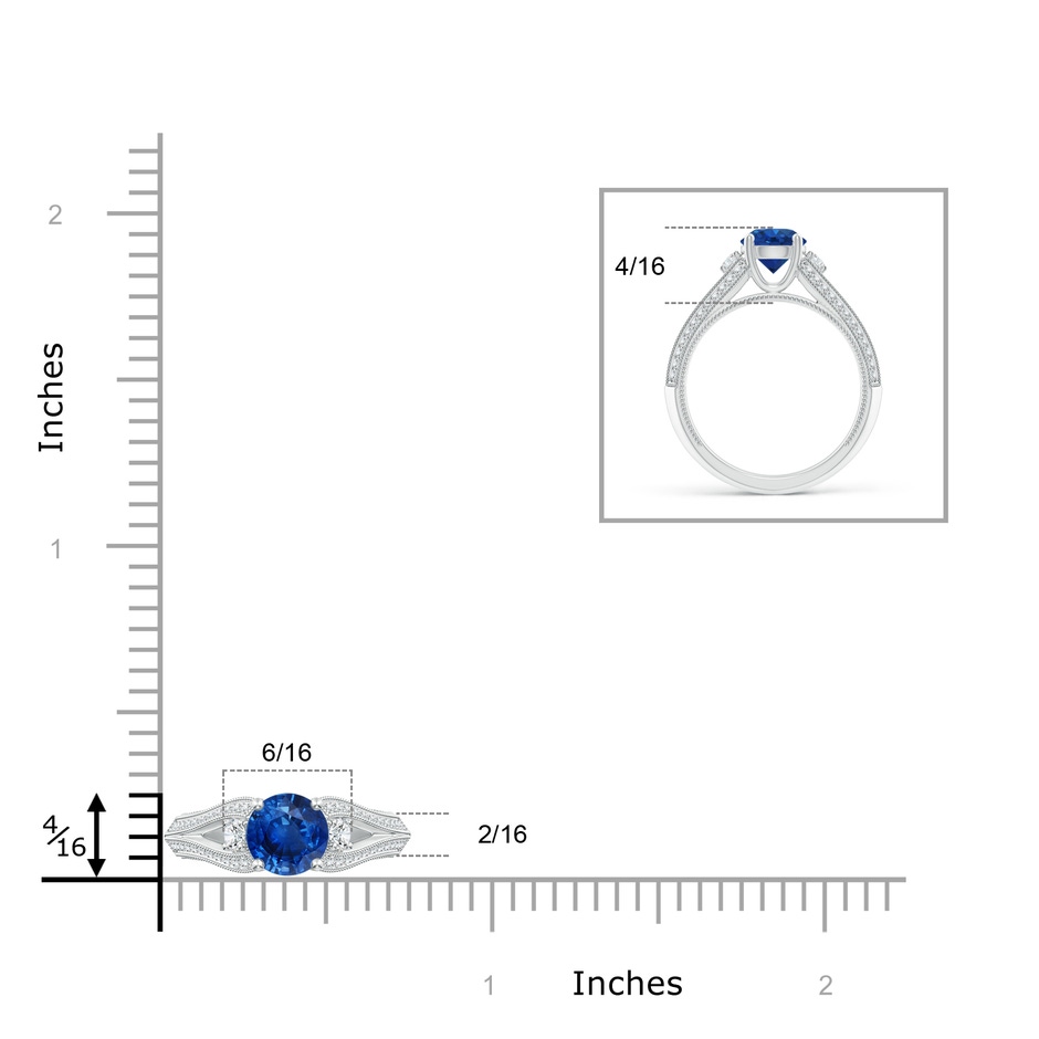 6.5mm AAA Vintage Inspired Round Sapphire & Diamond Three Stone Ring in White Gold product image