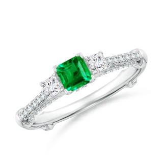 4mm AAA Vintage Inspired Square Emerald Criss-Cross Motif Ring in White Gold