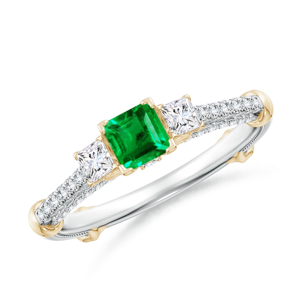 4mm AAA Vintage Inspired Square Emerald Criss-Cross Motif Ring in White Gold Yellow Gold
