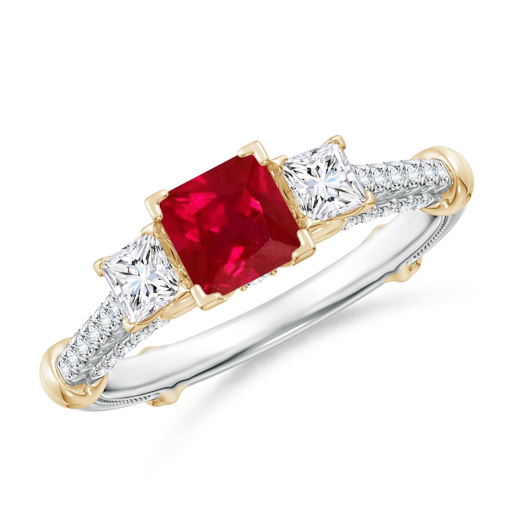 5mm AAA Vintage Inspired Square Ruby Criss-Cross Motif Ring in White Gold Yellow Gold