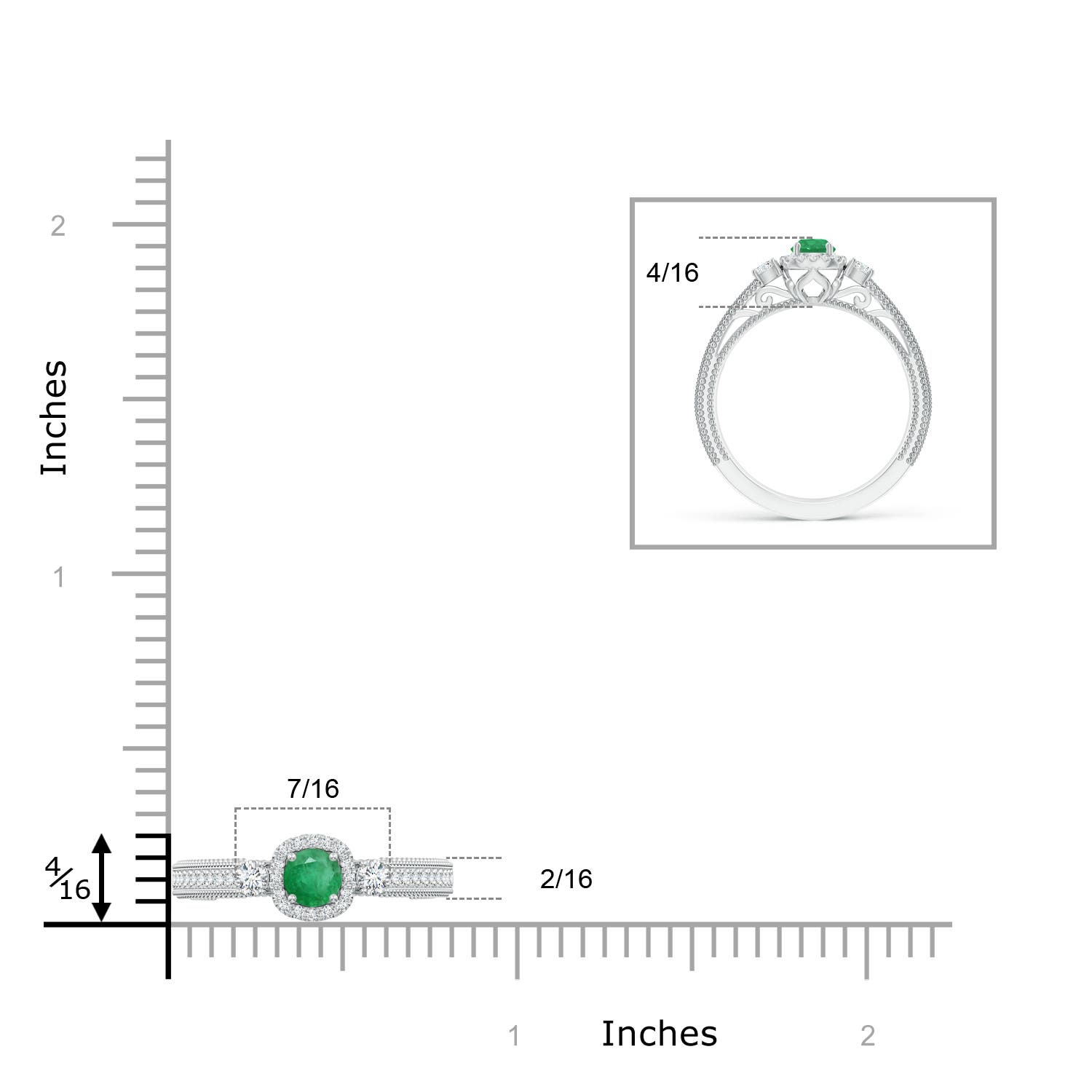 A - Emerald / 0.53 CT / 14 KT White Gold