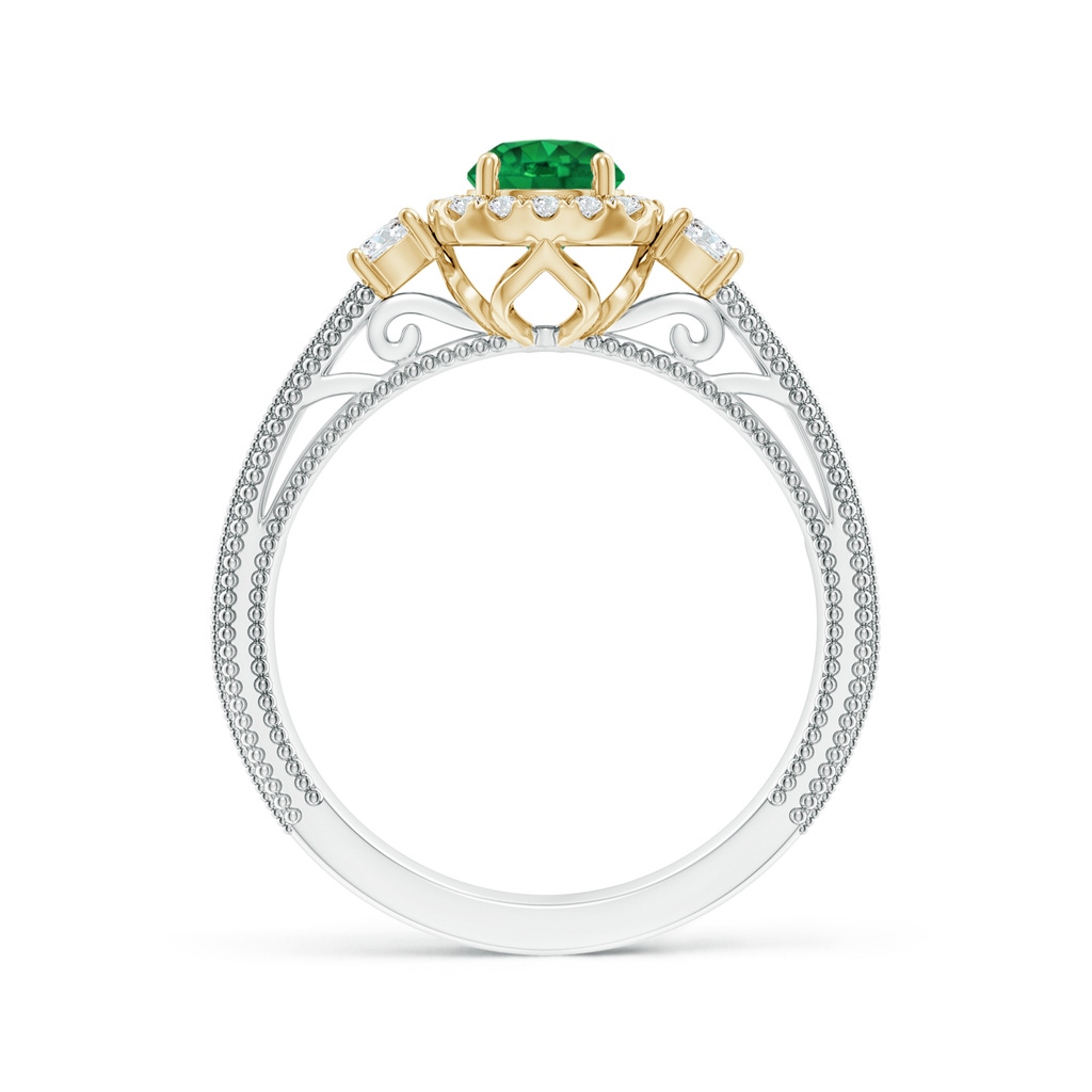 5mm AAA Vintage Inspired Round Emerald Halo Ring with Filigree in White Gold Yellow Gold Side-1