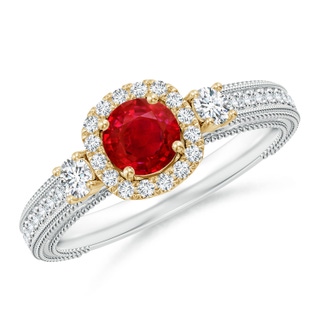 5mm AAA Vintage Inspired Round Ruby Halo Ring with Filigree in White Gold Yellow Gold