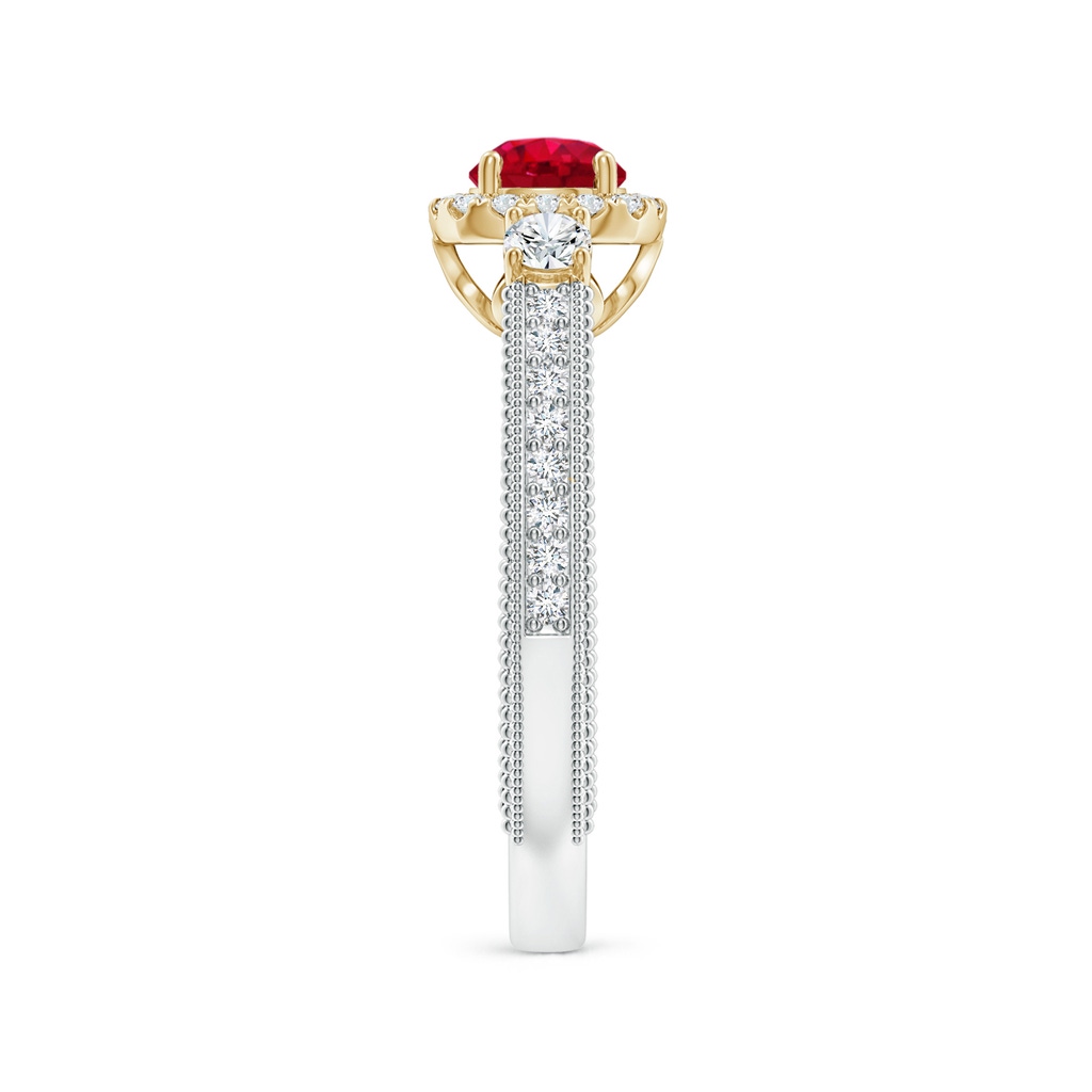 5mm AAA Vintage Inspired Round Ruby Halo Ring with Filigree in White Gold Yellow Gold Product Image