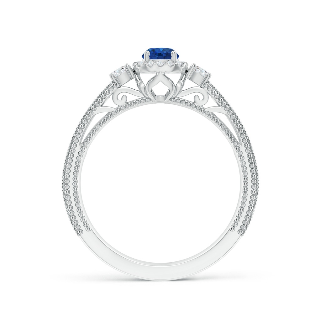 4mm AAA Vintage Inspired Round Sapphire Halo Ring with Filigree in White Gold Side-1
