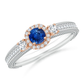 4mm AAA Vintage Inspired Round Sapphire Halo Ring with Filigree in White Gold Rose Gold