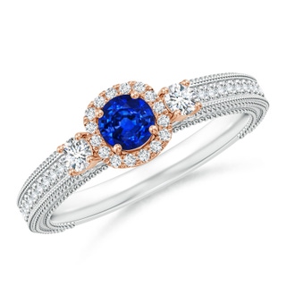 4mm AAAA Vintage Inspired Round Sapphire Halo Ring with Filigree in White Gold Rose Gold