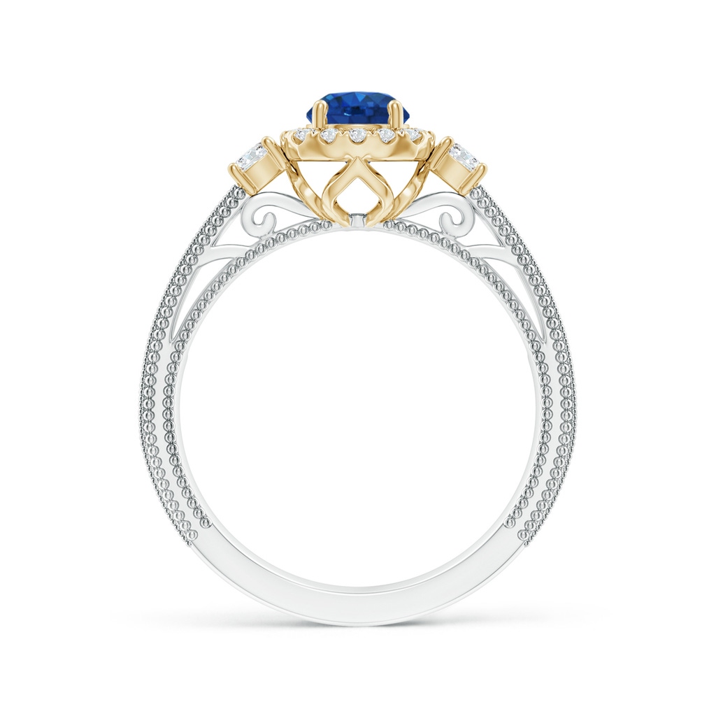 5mm AAA Vintage Inspired Round Sapphire Halo Ring with Filigree in White Gold Yellow Gold Side-1