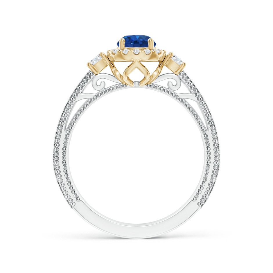 5mm AAA Vintage Inspired Round Sapphire Halo Ring with Filigree in White Gold Yellow Gold side-1