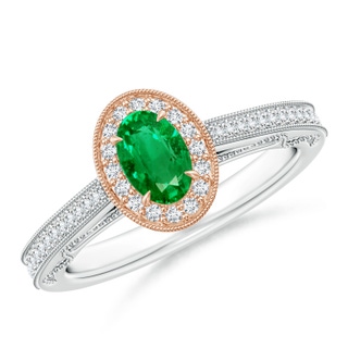 6x4mm AAA Vintage Inspired Oval Emerald Halo Ring with Milgrain in White Gold Rose Gold