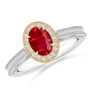7x5mm AAA Vintage Inspired Oval Ruby Halo Ring with Milgrain in White Gold Yellow Gold