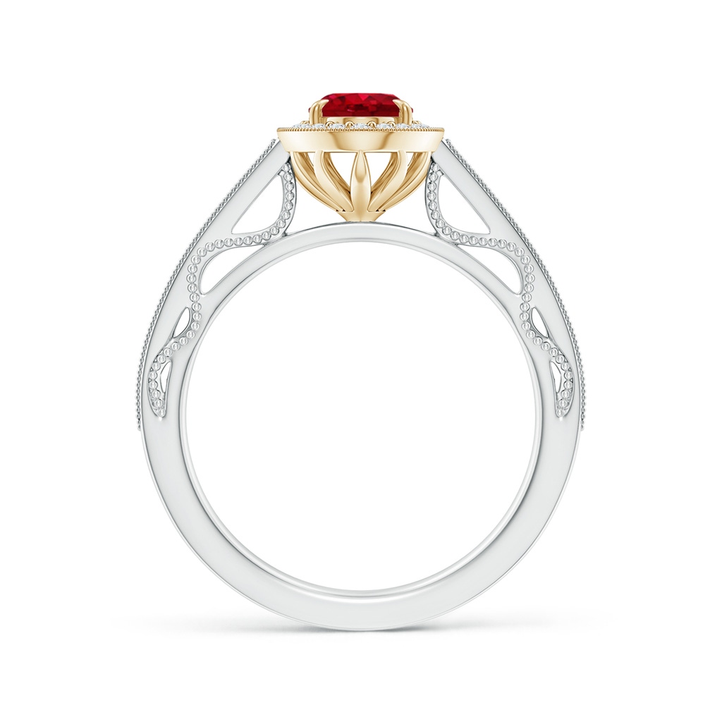 7x5mm AAA Vintage Inspired Oval Ruby Halo Ring with Milgrain in White Gold Yellow Gold Product Image