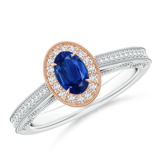 6x4mm AAA Vintage Inspired Oval Sapphire Halo Ring with Milgrain in White Gold Rose Gold