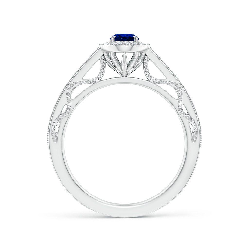 6x4mm AAAA Vintage Inspired Oval Sapphire Halo Ring with Milgrain in White Gold Product Image