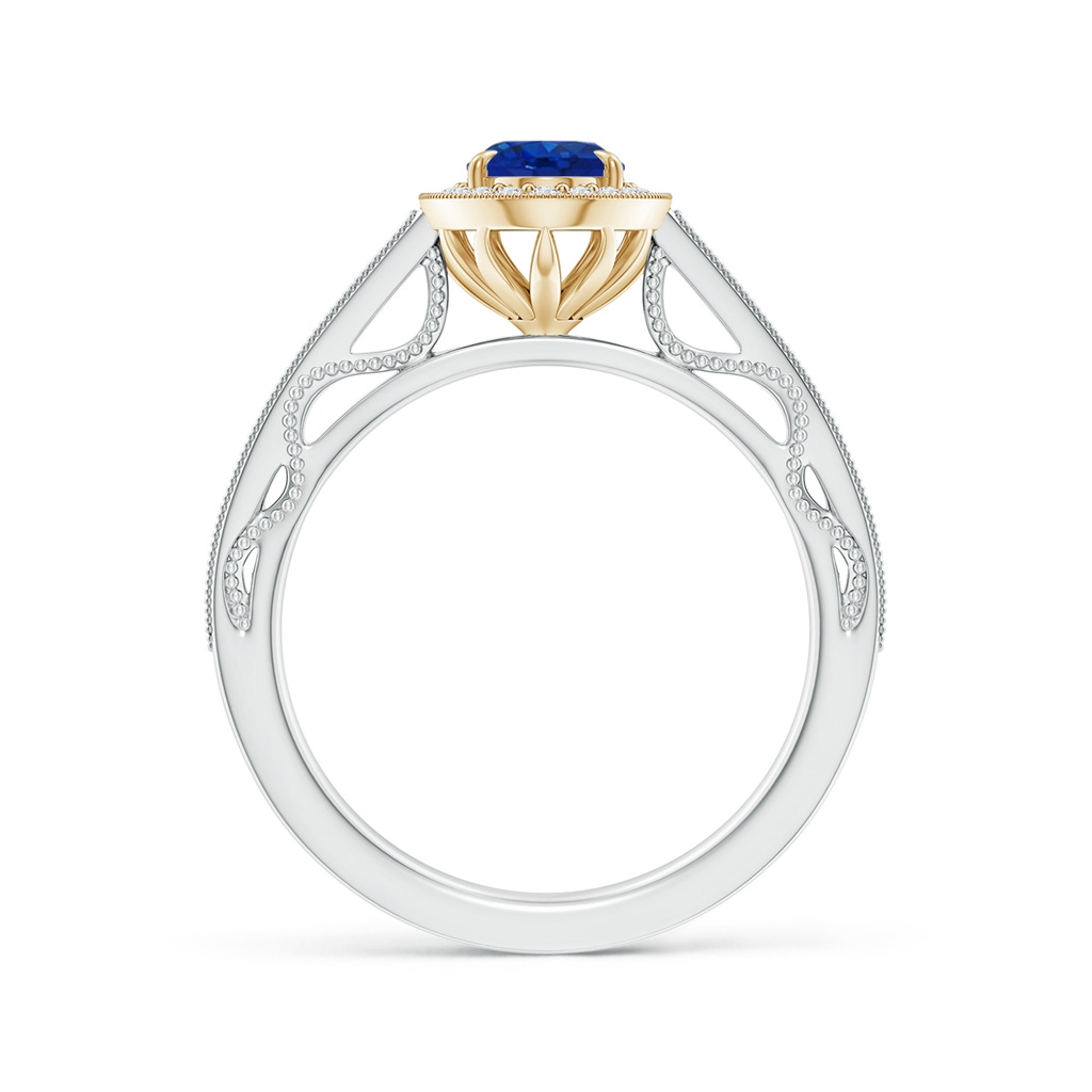 7x5mm AAA Vintage Inspired Oval Sapphire Halo Ring with Milgrain in White Gold Yellow Gold Product Image