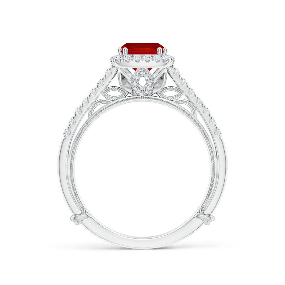 6mm AAA Vintage Inspired Ruby & Diamond Halo Ring with Filigree in White Gold side-1