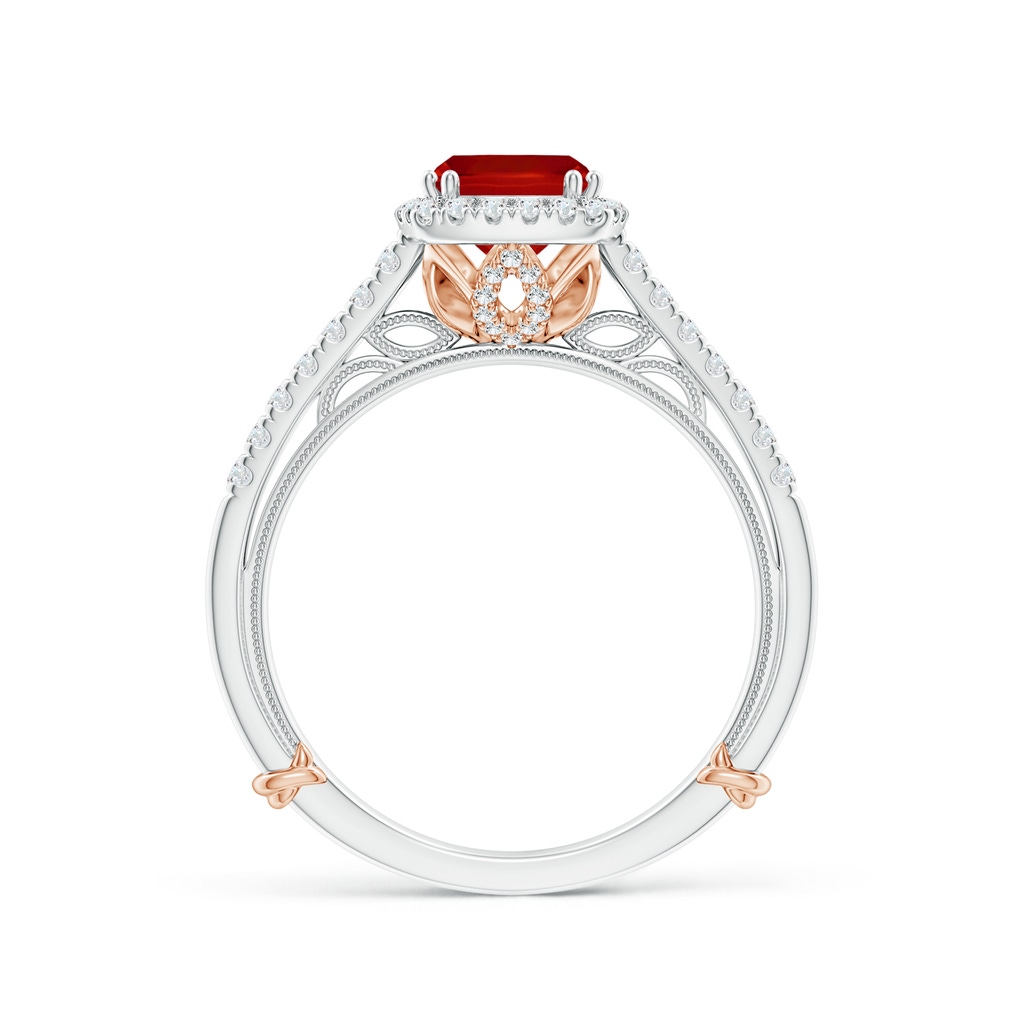 6mm AAA Vintage Inspired Ruby & Diamond Halo Ring with Filigree in White Gold Rose Gold Side-1