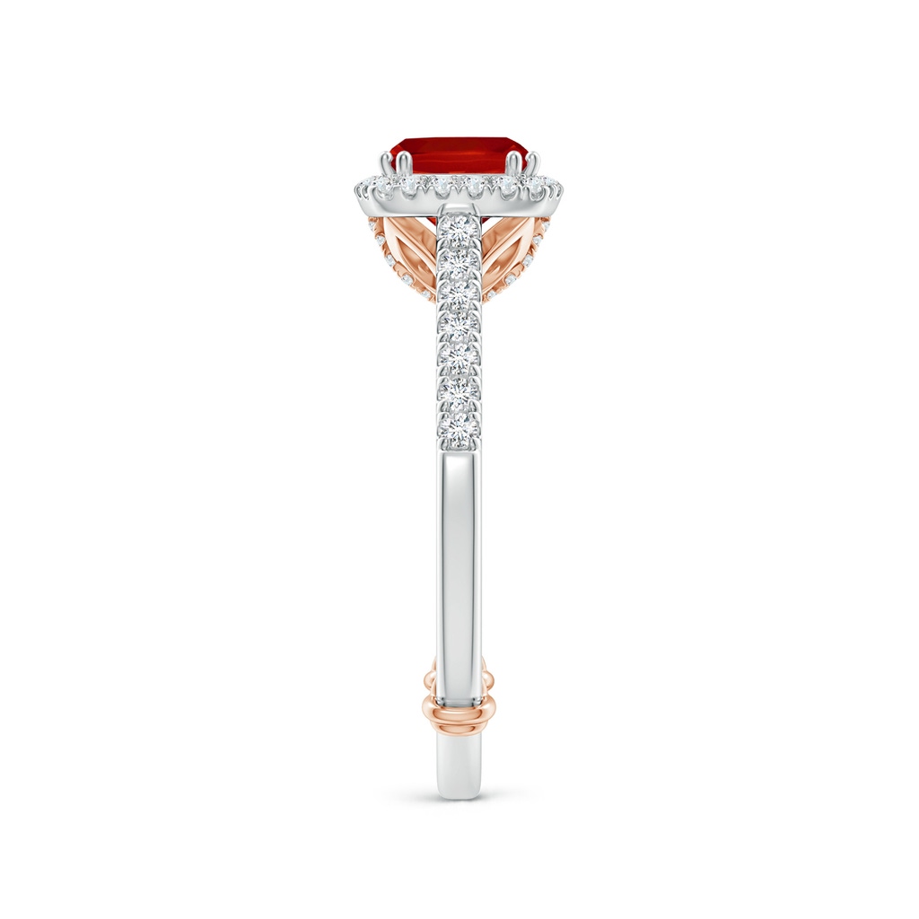 6mm AAA Vintage Inspired Ruby & Diamond Halo Ring with Filigree in White Gold Rose Gold Side-2