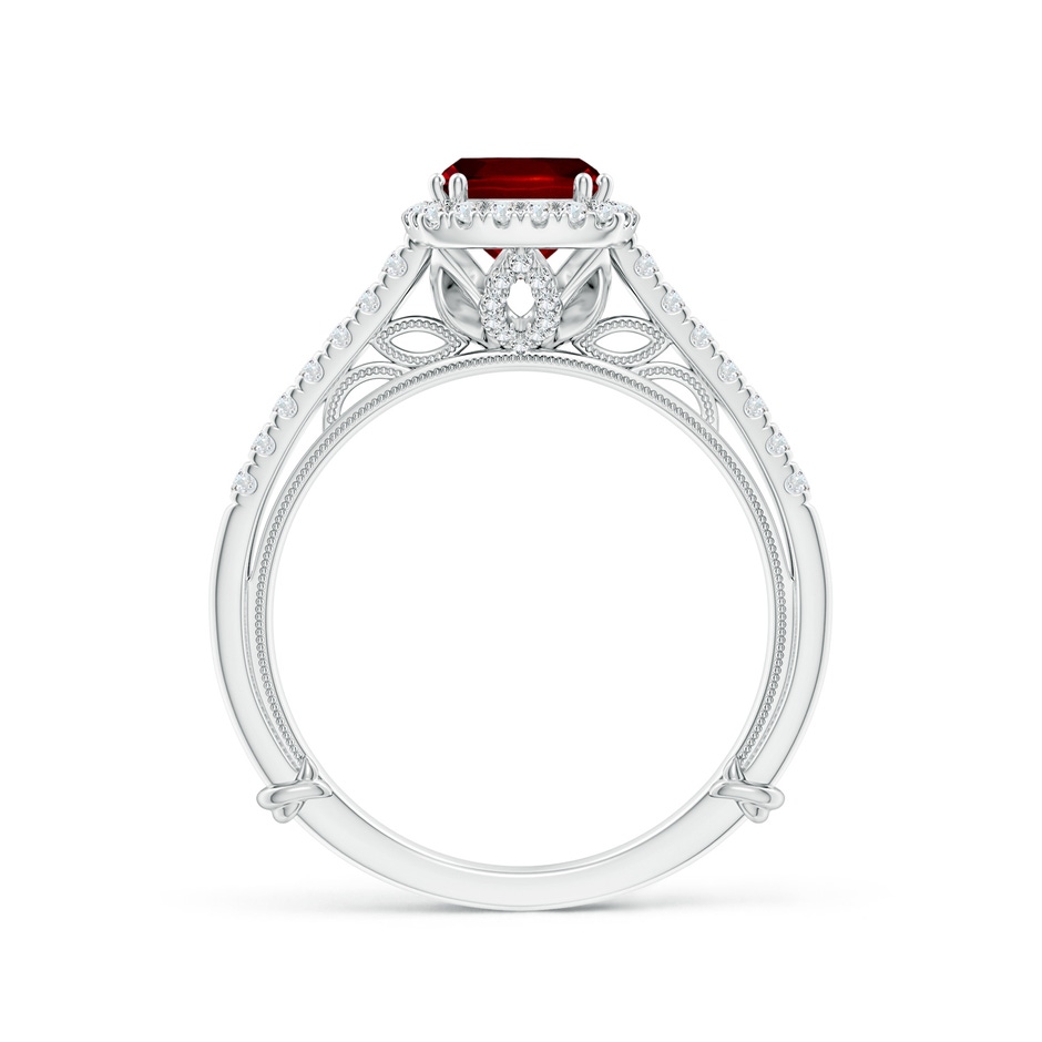 6mm Lab-Grown Vintage Inspired Ruby & Diamond Halo Ring with Filigree in White Gold side-1