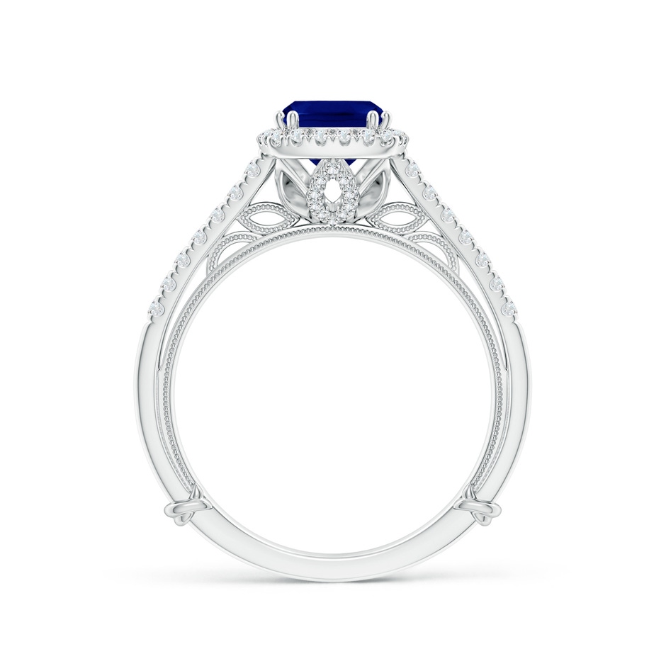 6mm AAA Vintage Inspired Sapphire & Diamond Halo Ring with Filigree in White Gold side-1