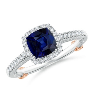 6mm AAA Vintage Inspired Sapphire & Diamond Halo Ring with Filigree in White Gold Rose Gold