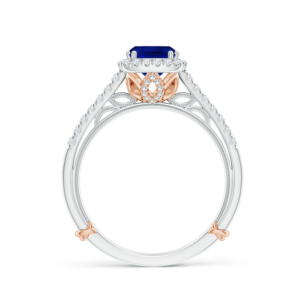 6mm AAAA Vintage Inspired Sapphire & Diamond Halo Ring with Filigree in White Gold Rose Gold Side-1