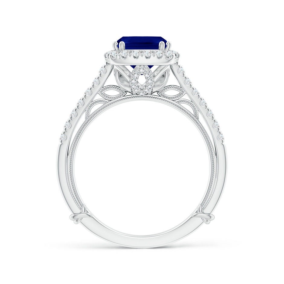 7mm AAA Vintage Inspired Sapphire & Diamond Halo Ring with Filigree in White Gold side-1