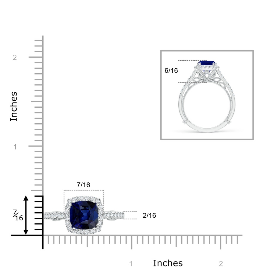 7mm AAA Vintage Inspired Sapphire & Diamond Halo Ring with Filigree in White Gold ruler