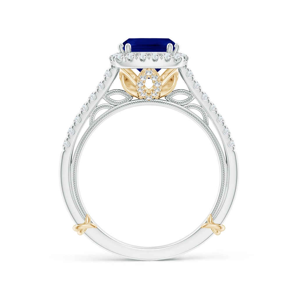 7mm AAA Vintage Inspired Sapphire & Diamond Halo Ring with Filigree in White Gold Yellow Gold Side-1