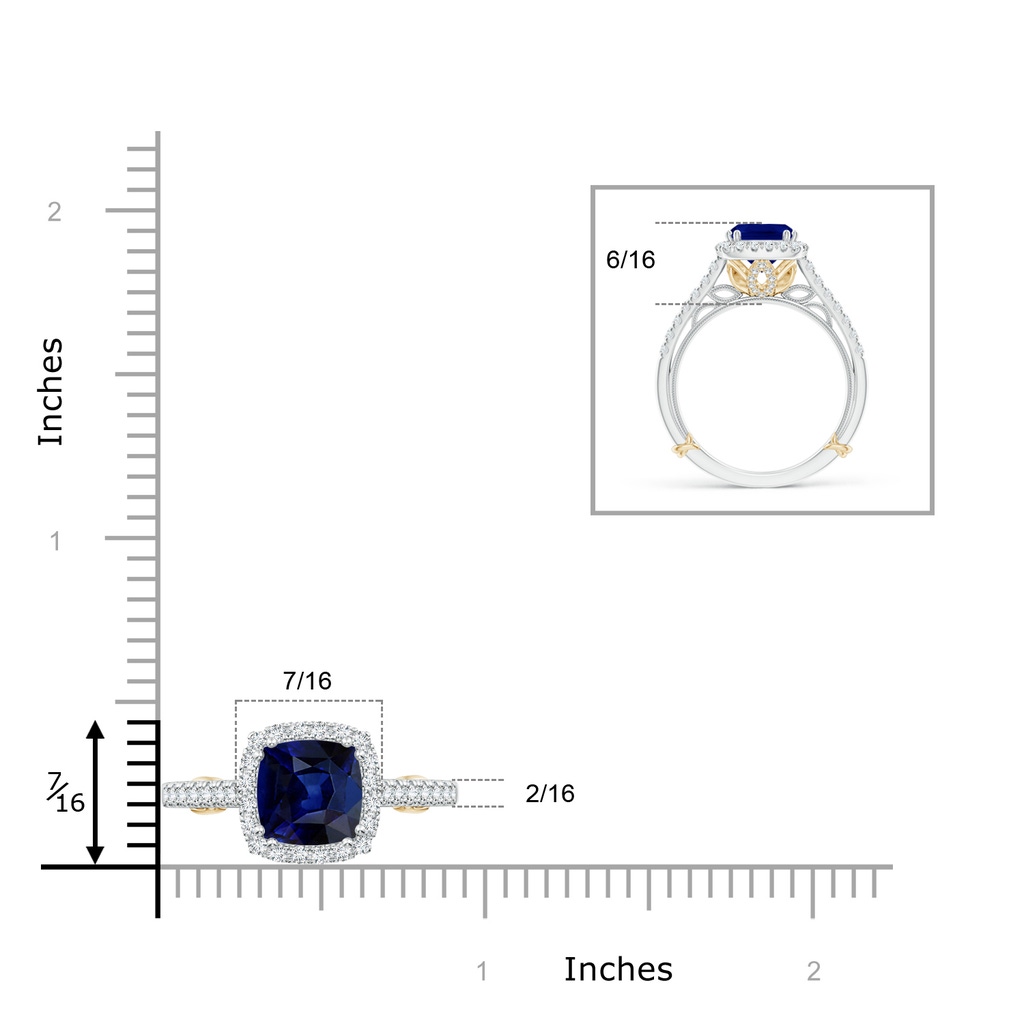7mm AAA Vintage Inspired Sapphire & Diamond Halo Ring with Filigree in White Gold Yellow Gold Ruler