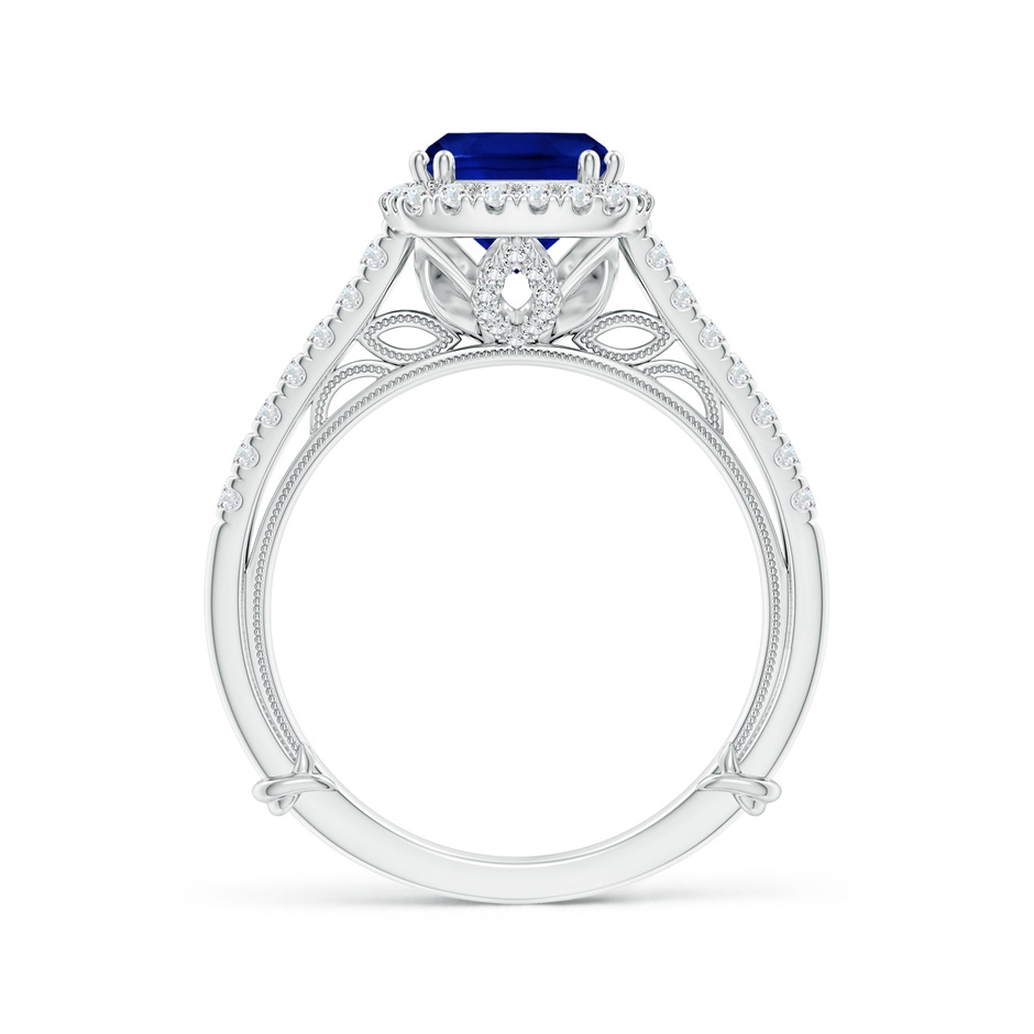 7mm Lab-Grown Vintage Inspired Sapphire & Diamond Halo Ring with Filigree in White Gold side-1