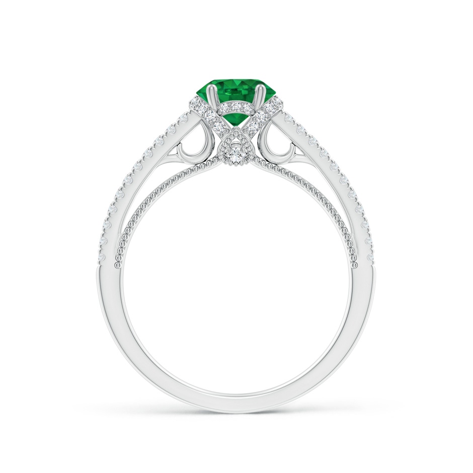 6mm AAA Vintage Inspired Round Emerald & Diamond Filigree Ring in White Gold product image